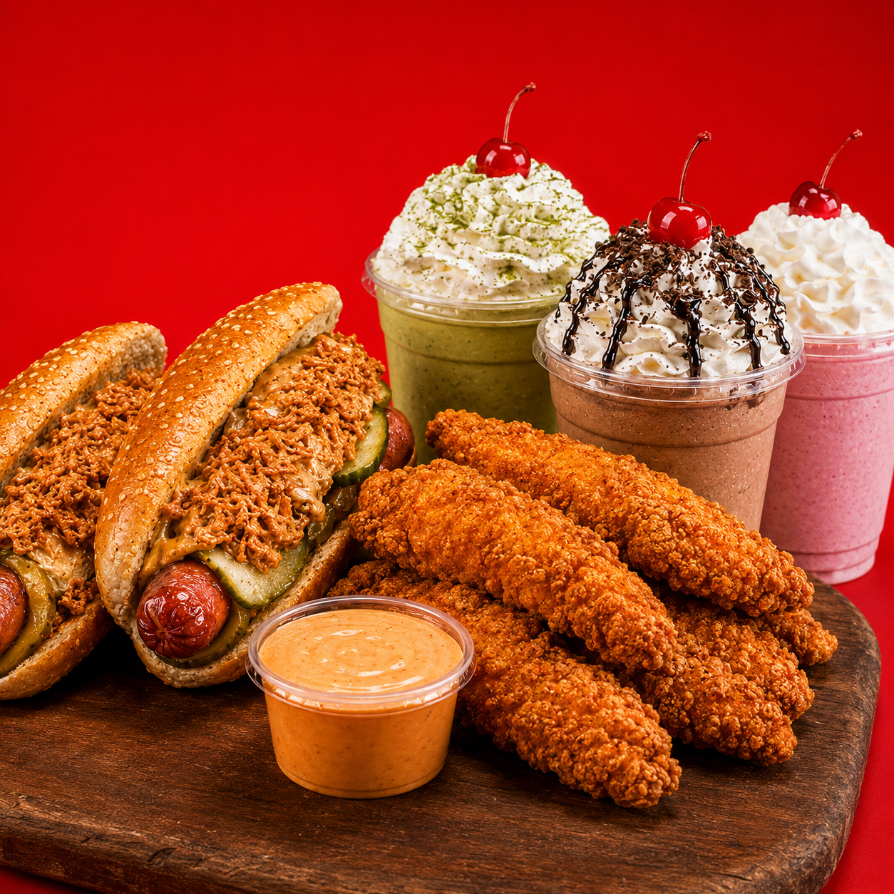 Space Dogs spread with loaded halal hot dogs, crispy chicken fingers and hand-spun milkshakes
